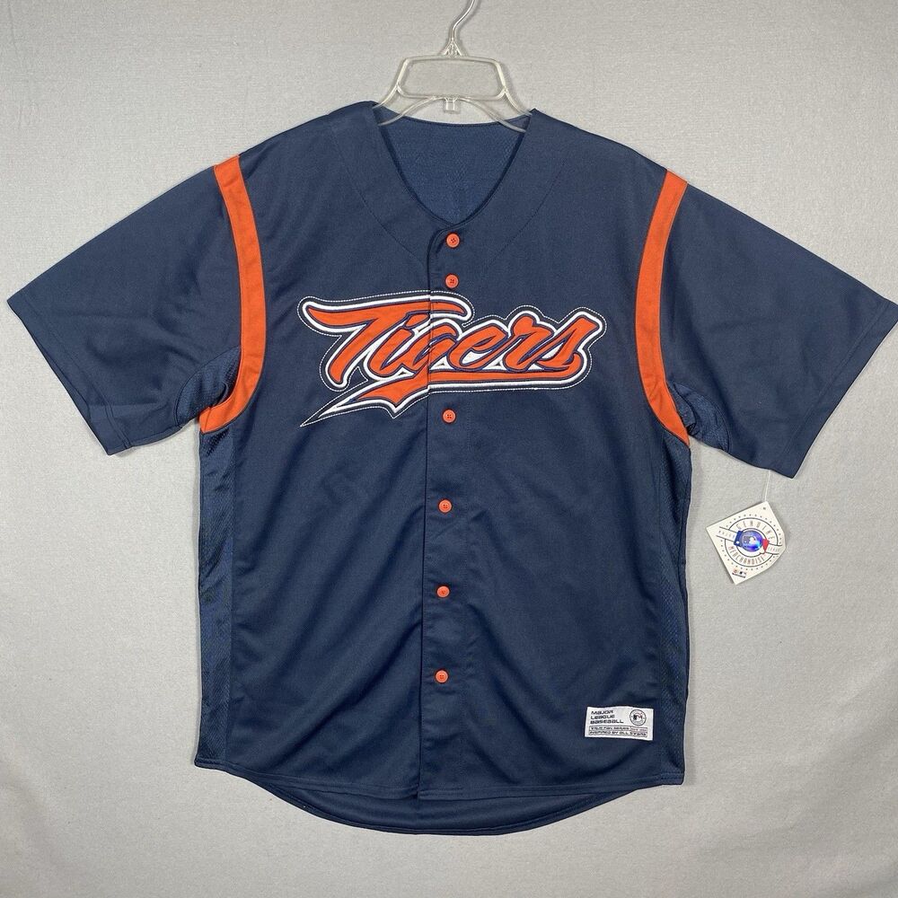 Detroit Tigers MLB Baseball Mens Large Jersey True Fan Navy Blue Stitch New NWT